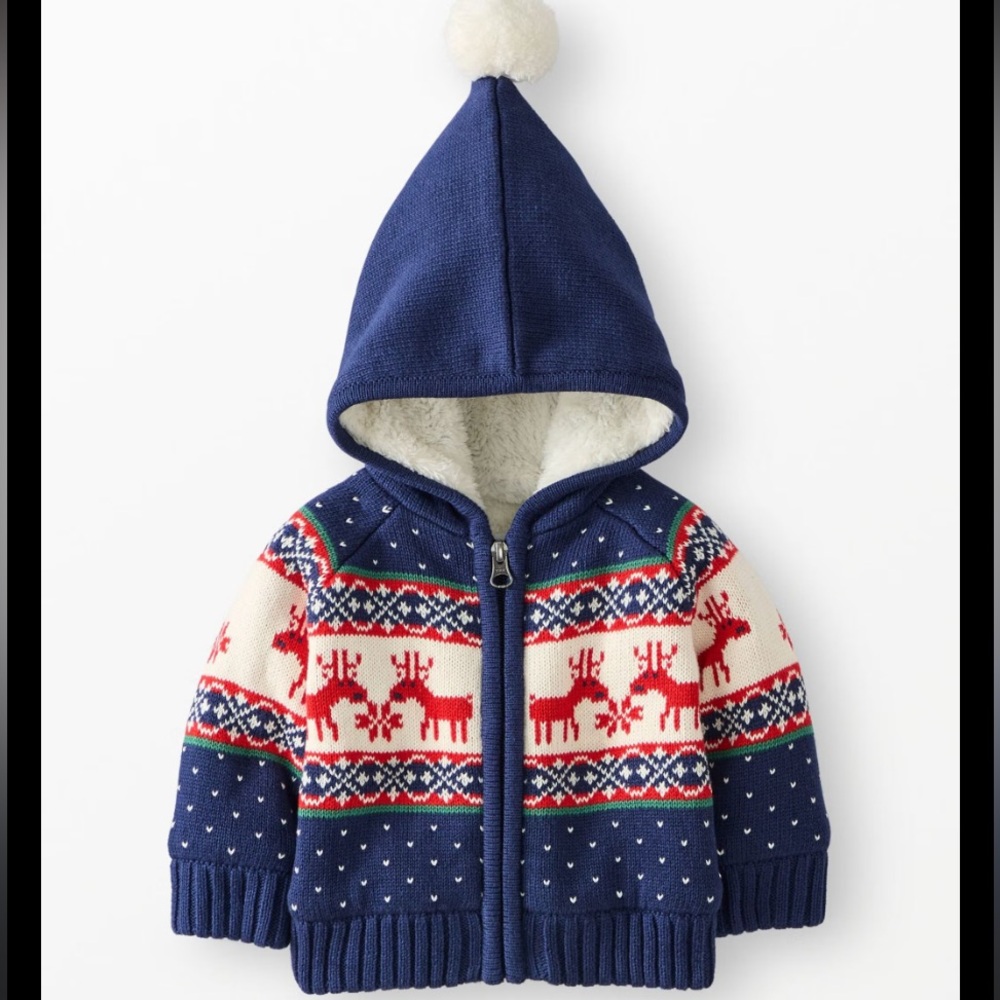 Like new Hanna Andersson Baby Holiday sweater hoodie in dear deer navy 6-12 mont